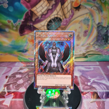 A Platinum Secret Rare "Fabled Raven" card from the Yugioh Set: Quarter Century Bonanza (RA03)