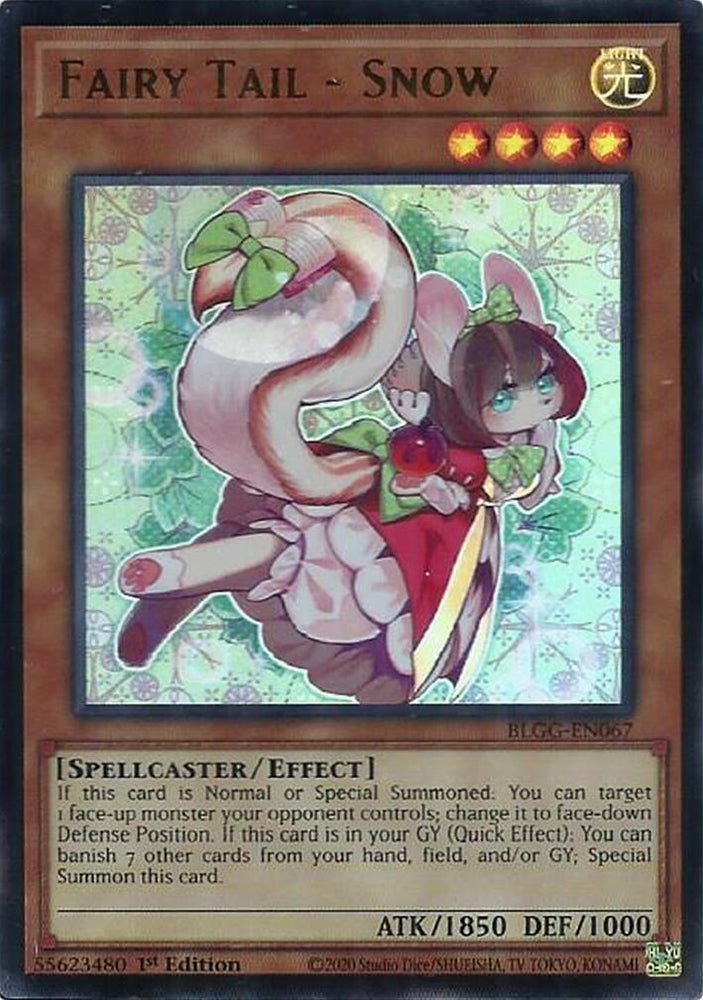 An Ultra Rare "Fairy Tail - Snow" card from the Yugioh Set: Battles of Legend: Glorious Gallery (BLGG).
