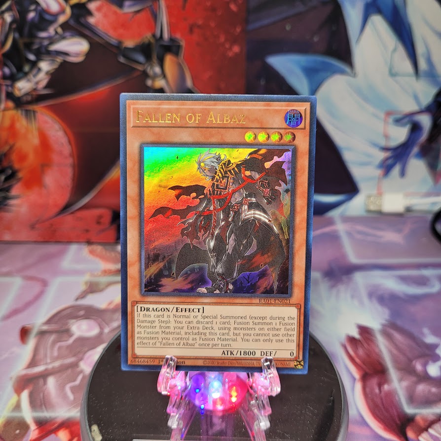 An Ultra Rare "Fallen of Albaz" card from the Yugioh Set: Rarity Collection 1 