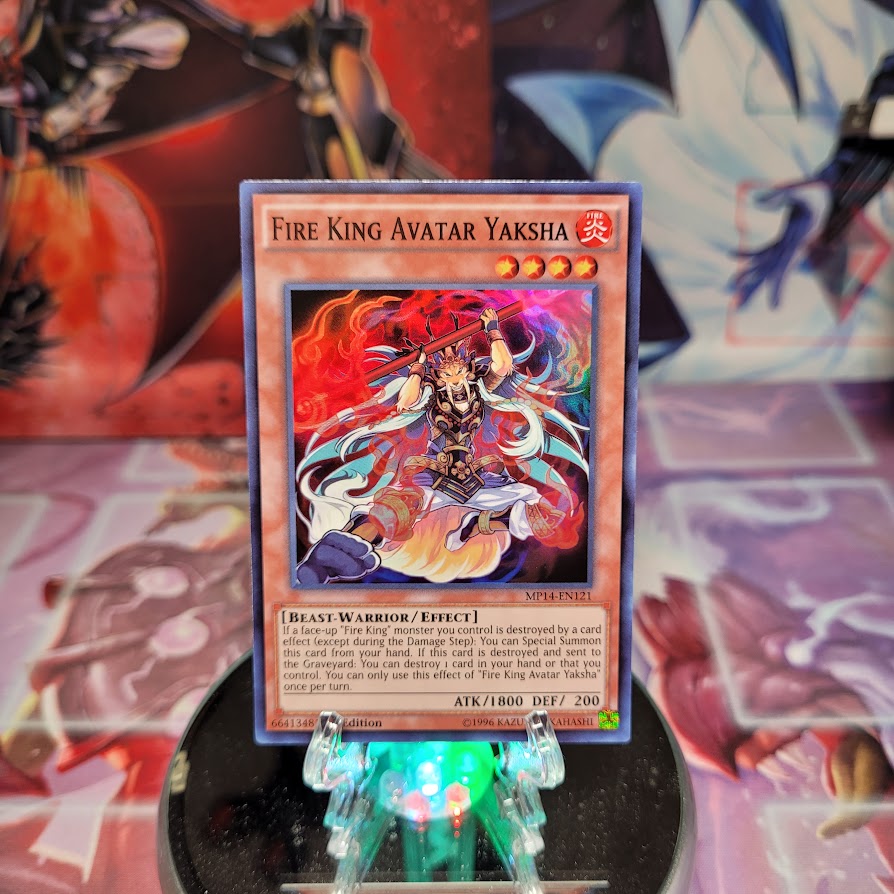 A Super Rare "Fire King Avatar Yaksha" card from the Yugioh 2014 Mega-Tin Mega Pack (MP14).