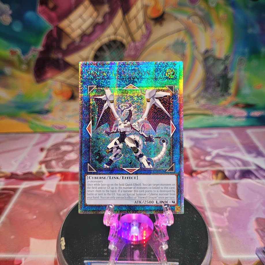 A Quarter Century Secret Rare "Firewall Dragon" card from the Yugioh 25th Anniversary Tin: Dueling Heroes (TN23).