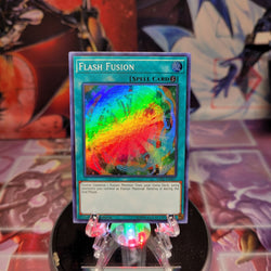 A Super Rare "Flash Fusion" card from the Yugioh Set: The Hidden Summoners (HISU).