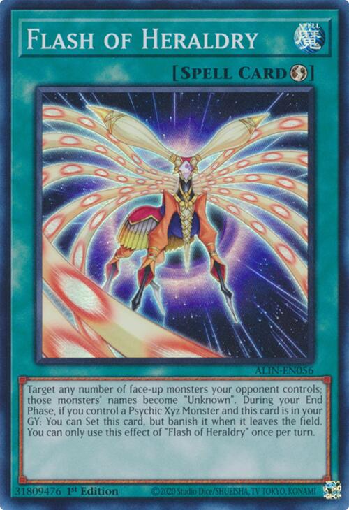 A Super Rare "Flash of Heraldry" card from the Yugioh Set: Alliance Insight (ALIN).