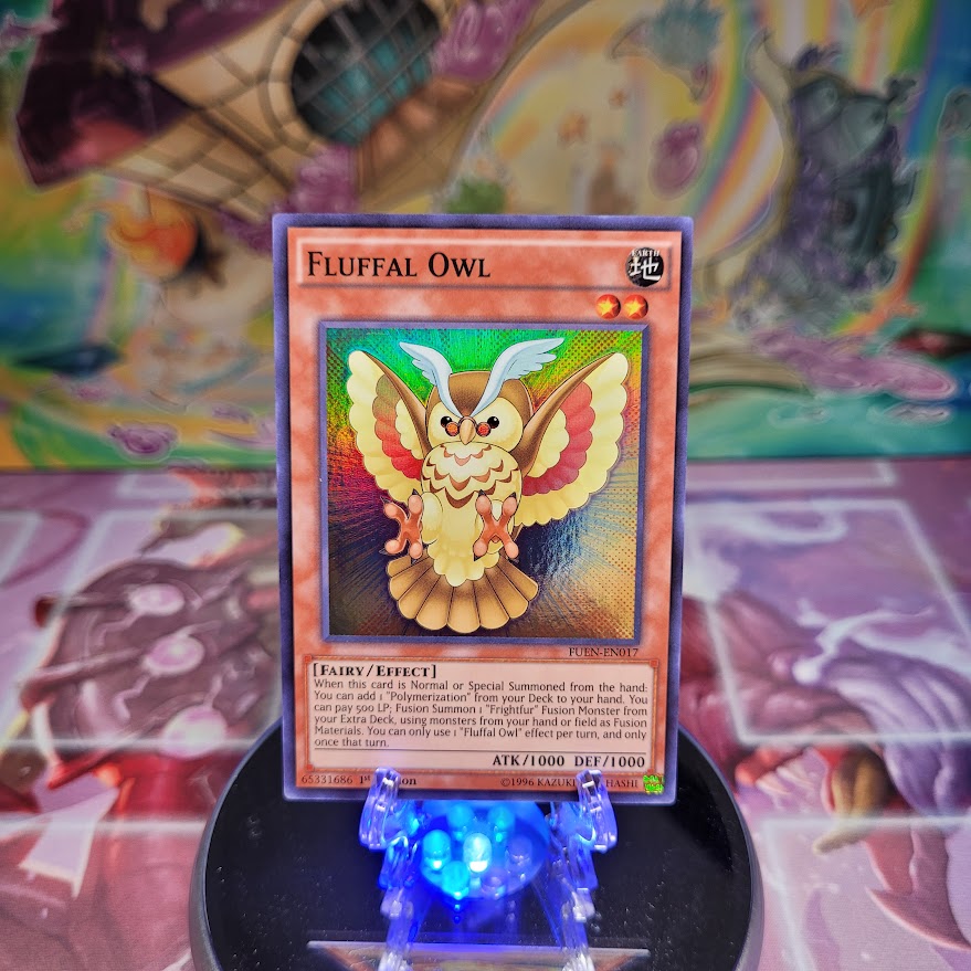 A Super Rare "Fluffal Owl" card from the Yugioh Set: Fusion Enforcers (FUEN).