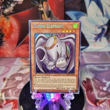 A Secret Rare "Flying Elephant" card from the Yugioh Set: Battles of Legend: Relentless Revenge.