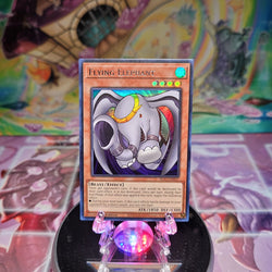 An Ultra Rare Silver "Flying Elephant" card from the Yugioh Set: Battles of Legend: Chapter 1.