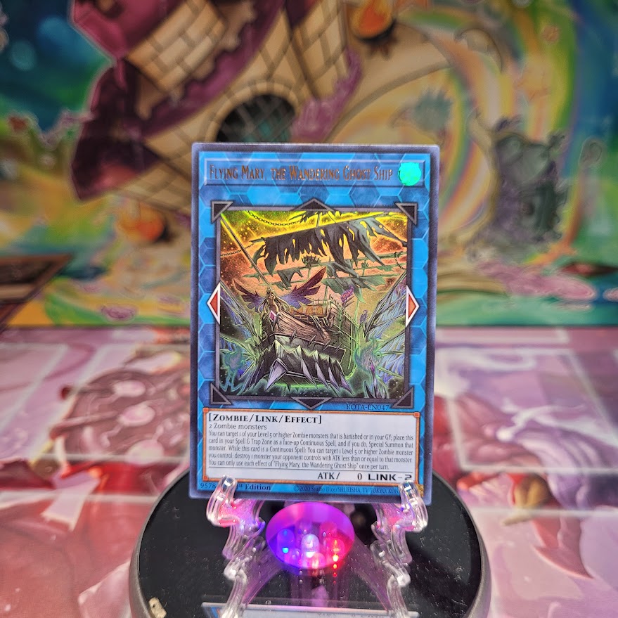 An Ultra Rare "Flying Mary, the Wandering Ghost Ship" card from the Yugioh Set: Rage of the Abyss.