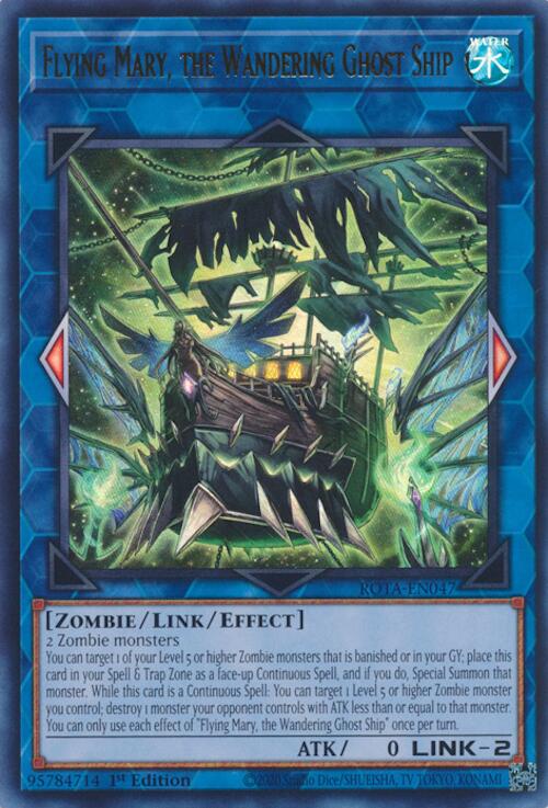 An Ultra Rare "Flying Mary, the Wandering Ghost Ship" card from the Yugioh Set: Rage of the Abyss.