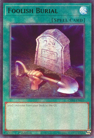 An Ultra Rare "Foolish Burial" card from the Yugioh Structure Deck: The Fallen & The Virtuous (CH01).