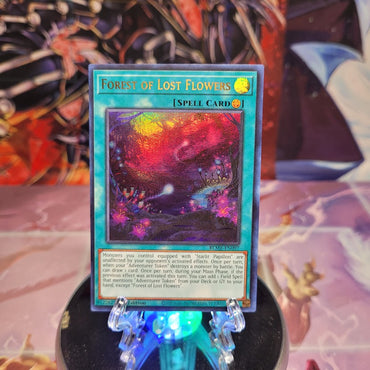 An Ultra Rare "Forest of Lost Flowers" card from the Yugioh Set: Battles of Legend: Monstrous Revenge.