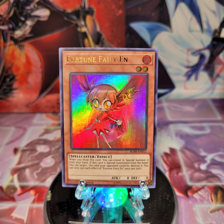 An Ultra Rare "Fortune Fairy En" card from the Yugioh Set: Battles of Legend: Hero's Revenge (BLHR).