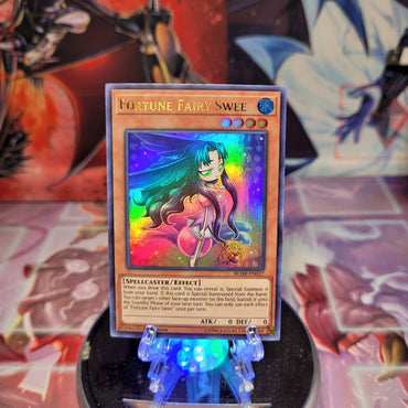 An Ultra Rare "Fortune Fairy Swee" card from the Yugioh Set: Battles of Legend: Hero's Revenge (BLHR).