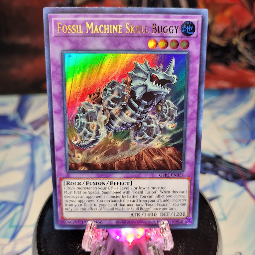 An Ultra Rare "Fossil Machine Skull Buggy" card from the Yugioh Set: Ghosts From the Past: The 2nd Haunting (GFP2).