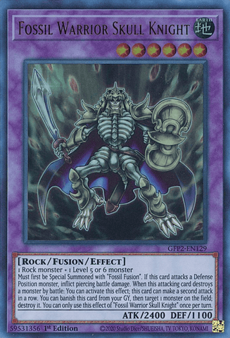 An Ultra Rare "Fossil Warrior Skull Knight" card from the Yugioh Set: Ghosts From the Past: The 2nd Haunting (GFP2).