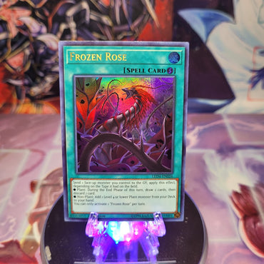  An Ultra Rare "Frozen Rose" card from the Yugioh Set: Legendary Duelist: Sisters of the Rose.