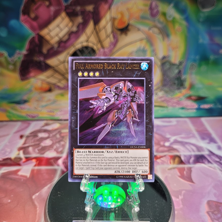 An Ultra Rare "Full Armored Black Ray Lancer" card from the Yugioh Set: Duelist Saga.