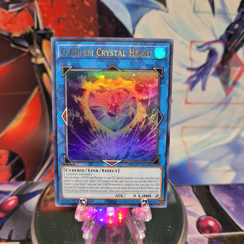 An Ultra Rare "G Golem Crystal Heart" card from the Yugioh Set: Battles of Legend: Crystal Revenge.