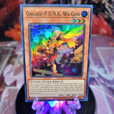  A Super Rare "Gagaku-P.U.N.K. Wa Gon" card from the Yugioh Set: The Grand Creators.