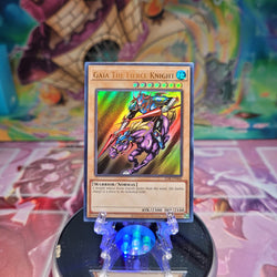 An Ultra Rare 25th Anniversary "Gaia the Fierce Knight" card from the Yugioh Set: Legend of Blue-Eyes White Dragon.