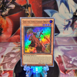 A Super Rare "Gaia the Fierce Knight Origin" card from the Yugioh Set: Rise of the Duelist (ROTD).