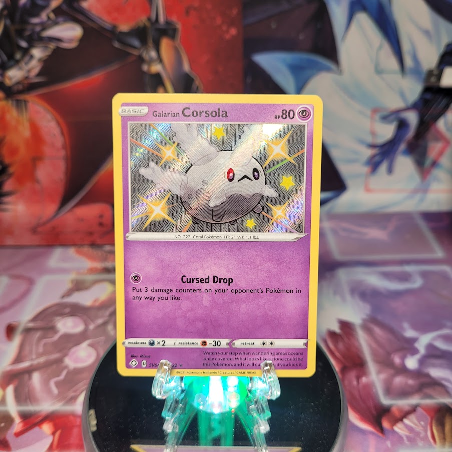 An Ultra Rare "Galarian Corsola" (SV049/SV122) card from the Pokemon Set: Sword & Shield: Shining Fates.