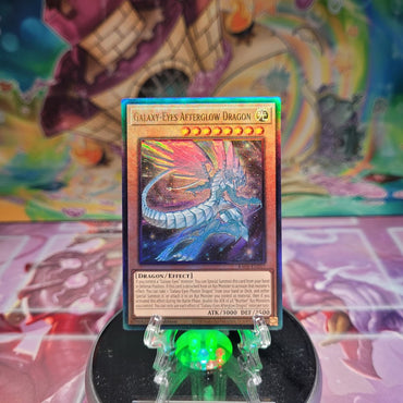  A Prismatic Ultimate Rare "Galaxy-Eyes Afterglow Dragon" card from the Yugioh Set: Rarity Collection 1 (RA01).