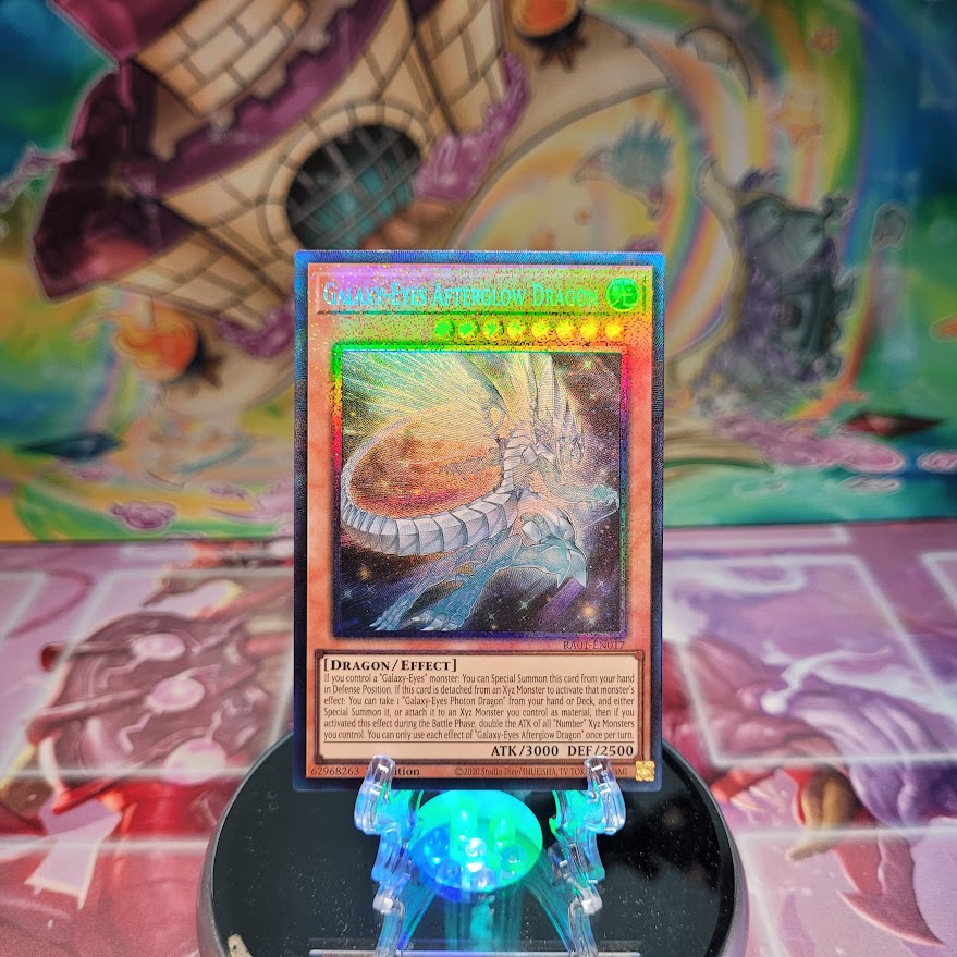 A Prismatic Collector's Rare "Galaxy-Eyes Afterglow Dragon" card from the Yugioh Set: Rarity Collection 1 (RA01).