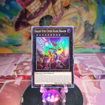 A Super Rare "Galaxy-Eyes Cipher Blade Dragon" card from the Yugioh Set: Extreme Force.