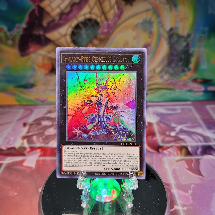 An Ultra Rare "Galaxy-Eyes Cipher X Dragon" card from the Yugioh Set: Ghosts From the Past.