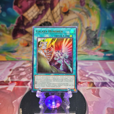 An Ultra Rare "Galaxy Hundred" card from the Yugioh Set: 25th Anniversary Tin: Dueling Mirrors.