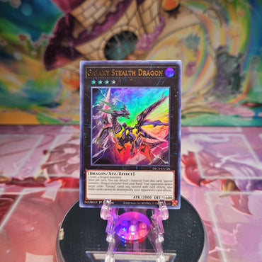 An Ultra Rare "Galaxy Stealth Dragon" card from the Yugioh Set: Dragons of Legend: The Complete Series.