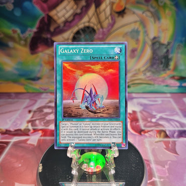 A Super Rare "Galaxy Zero" card from the Yugioh Zexal Collection Tin.