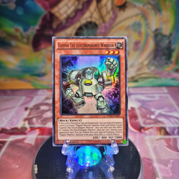 A 1st edition Super Rare "Gamma the Electromagnet Warrior" card from the Yugioh Structure Deck: Yugi Moto.