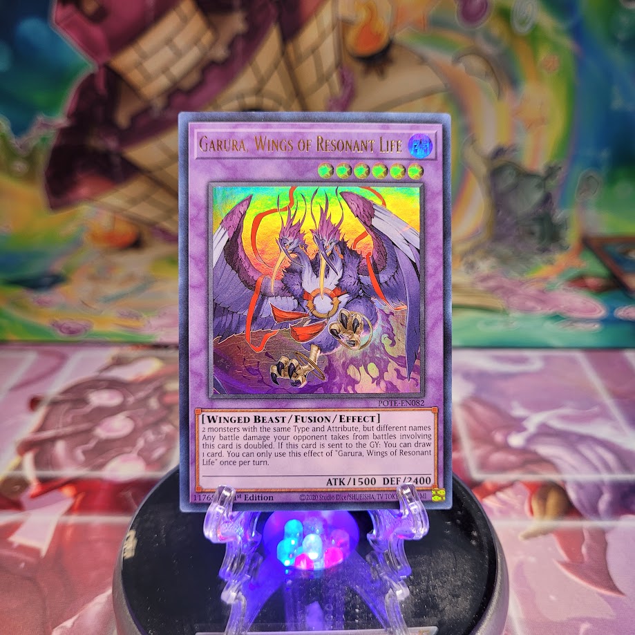 An Ultra Rare "Garura, Wings of Resonant Life" from the Yugioh Set: Power of the Elements (POTE).