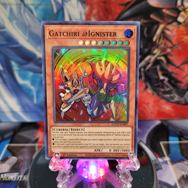  A Super Rare "Gatchiri @Ignister" card from the Yugioh Set: Eternity Code.