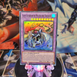 A Super Rare "Gate Guardian of Water and Thunder" card from the Yugioh Set: Maze of Memories.