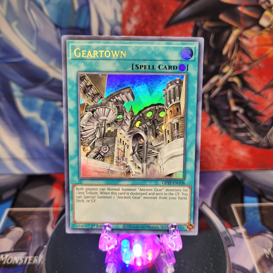 An Ultra Rare "Geartown" card from the Yugioh Set: Ghosts From the Past.