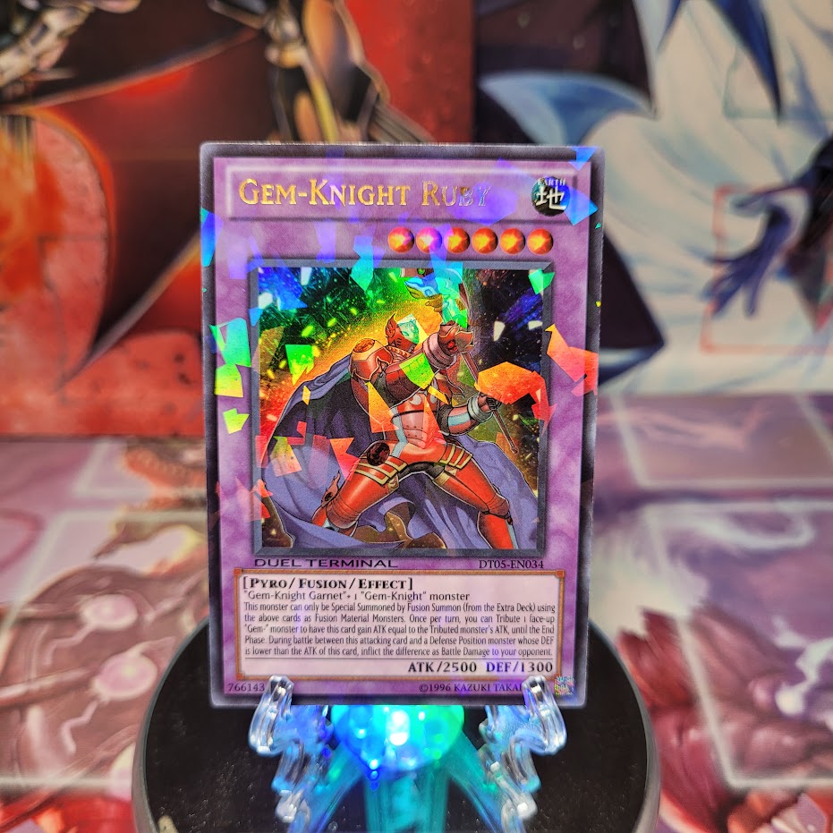 An Ultra Rare Duel Terminal "Gem-Knight Ruby" card from the Yugioh Set: Duel Terminal 5 (DT05).