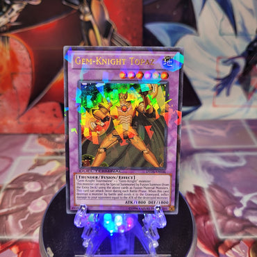 An Ultra Rare "Gem-Knight Topaz" card from the Yugioh Set: Duel Terminal 5 (DT05).