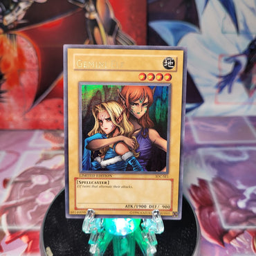 An Ultra Rare "Gemini Elf" card from the Yugioh Set: Invasion of Chaos (IOC).