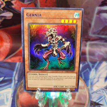 An Ultra Rare Blue "Gernia" card from the Yugioh Set: Legendary Duelists: Season 3.