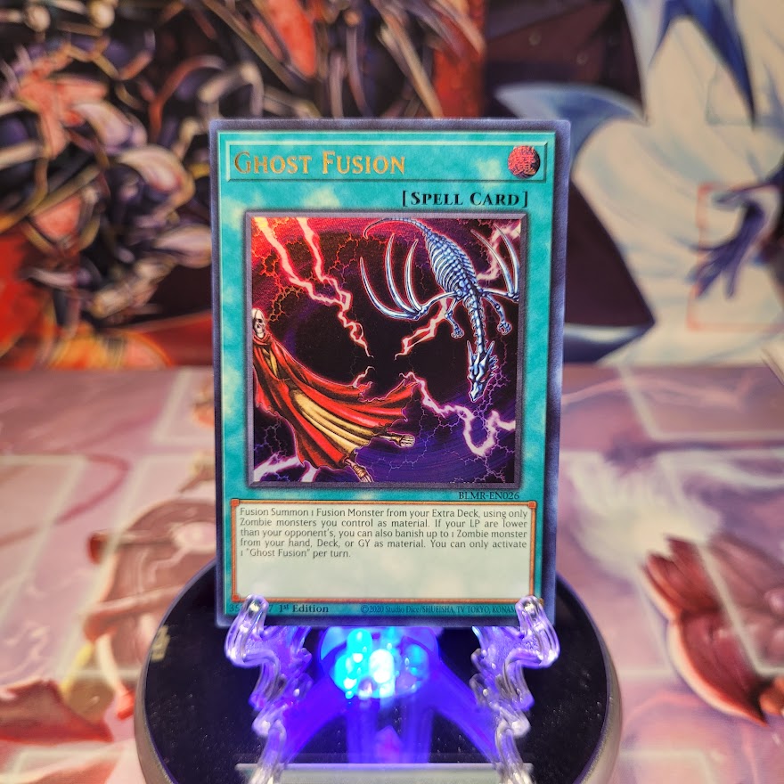 An Ultra Rare "Ghost Fusion" card from the Yugioh Set: Battles of Legend: Monstrous Revenge.