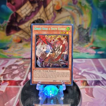 A Secret Rare Alternate Art "Ghost Ogre & Snow Rabbit" card from the Yugioh Set: Rarity Collection 2 (RA02).