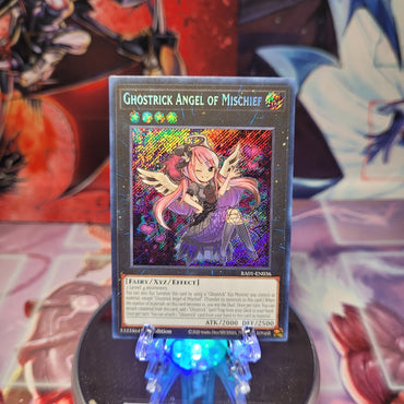 A Secret Rare "Ghostrick Angel of Mischief" card from the Yugioh Set: Rarity Collection 1 (RA01).