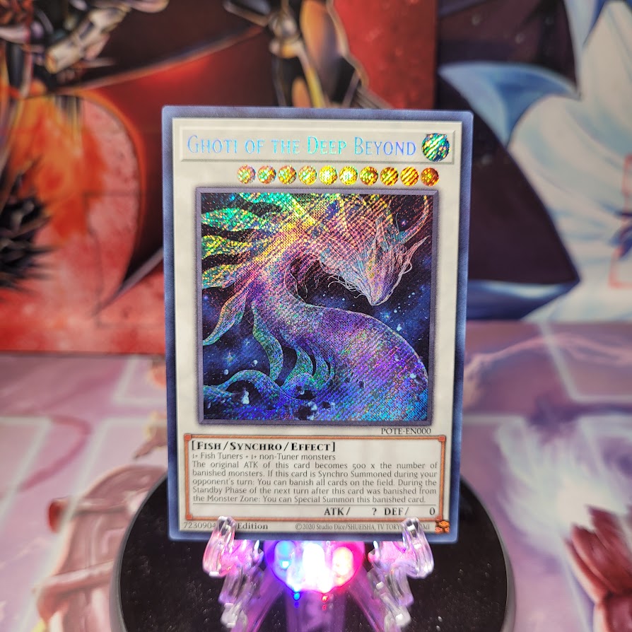 A Secret Rare "Ghoti of the Deep Beyond" card from the Yugioh Set: Power of the Elements.