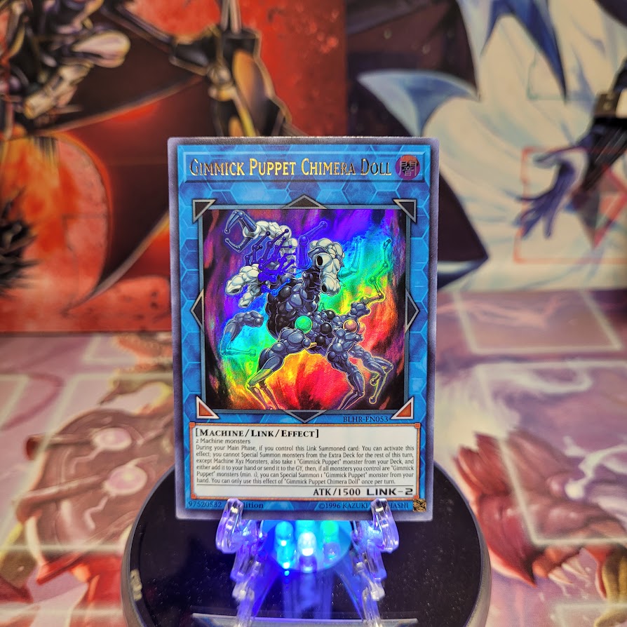 An Ultra Rare "Gimmick Puppet Chimera Doll" card from the Yugioh Set: Battles of Legend: Hero's Revenge (BLHR).