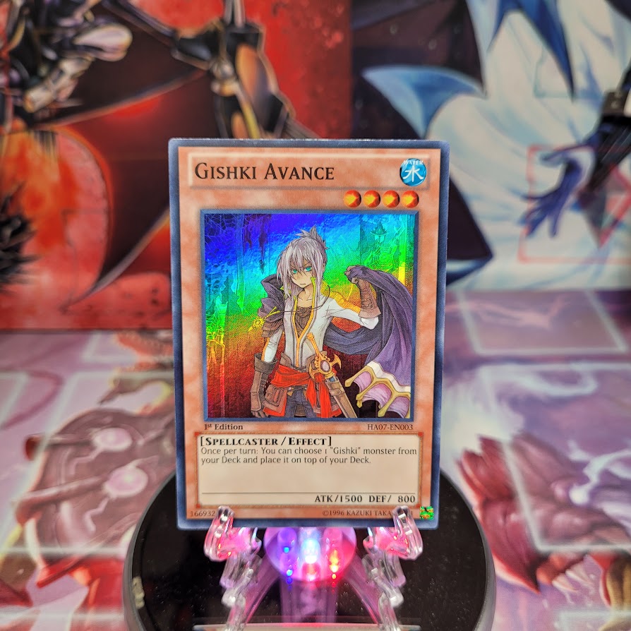 A Super Rare "Gishki Avance" card from the Yugioh Set: Hidden Arsenal 7: Knight of Stars (HA07).