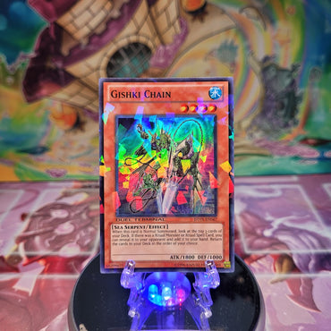 A Duel Terminal Super Rare "Gishki Chain" card from the Yugioh Set: Duel Terminal 5 (DT05).