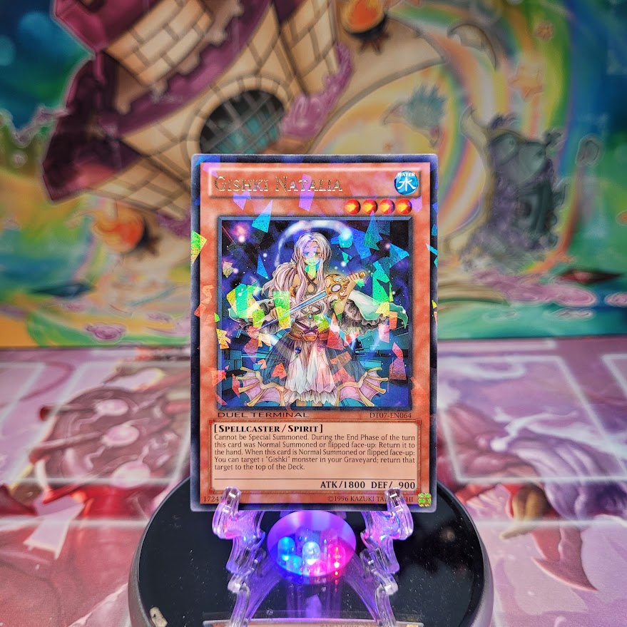 A Duel Terminal Rare "Gishki Natalia" card from the Yugioh Set: Duel Terminal 7 (DT07).