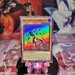 A Super Rare "Gizmek Arakami, the Hailbringer Hog" card from the Yugioh Set: Dawn of Majesty (DAMA).